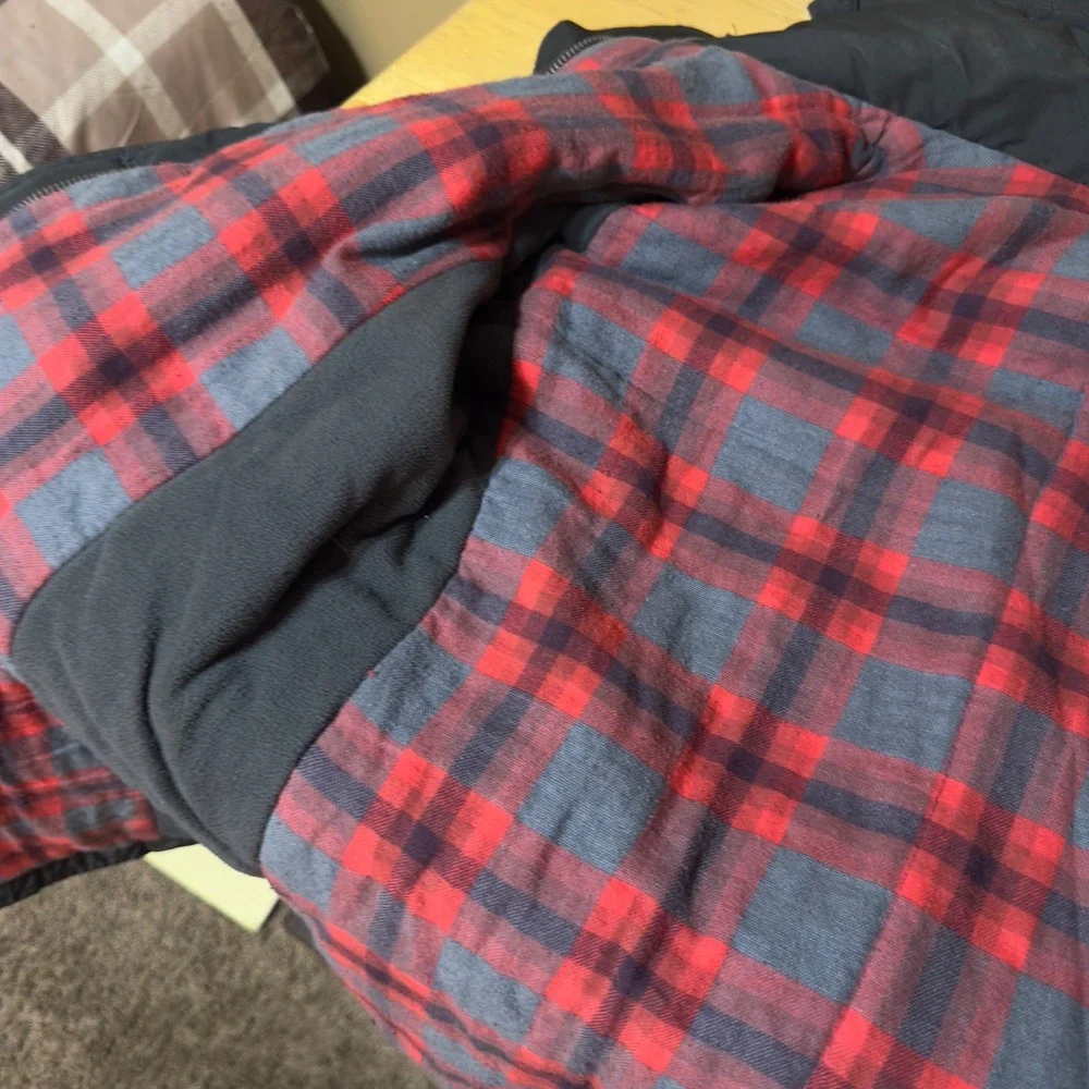 Hollister California Gray Hooded Rain Coat Jacket Red Plaid Lined Outerwear JR L